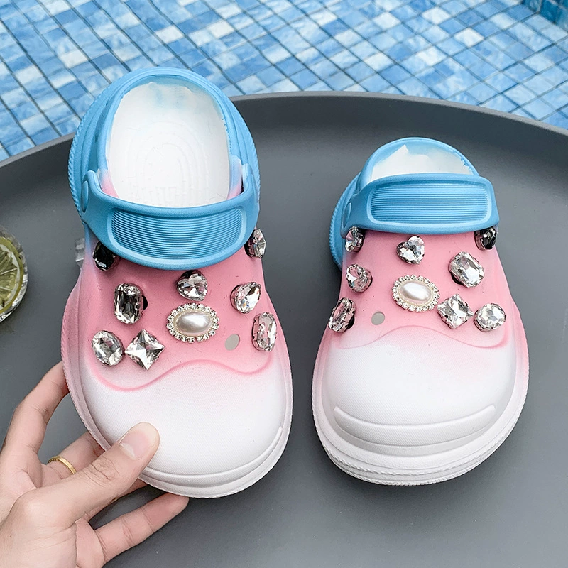 Детские сандалии-клоги из ЭВА для девочек, лето 2025, новые, на толстой подошве, увеличивающие рост, дышащие, закрытые, пляжные.