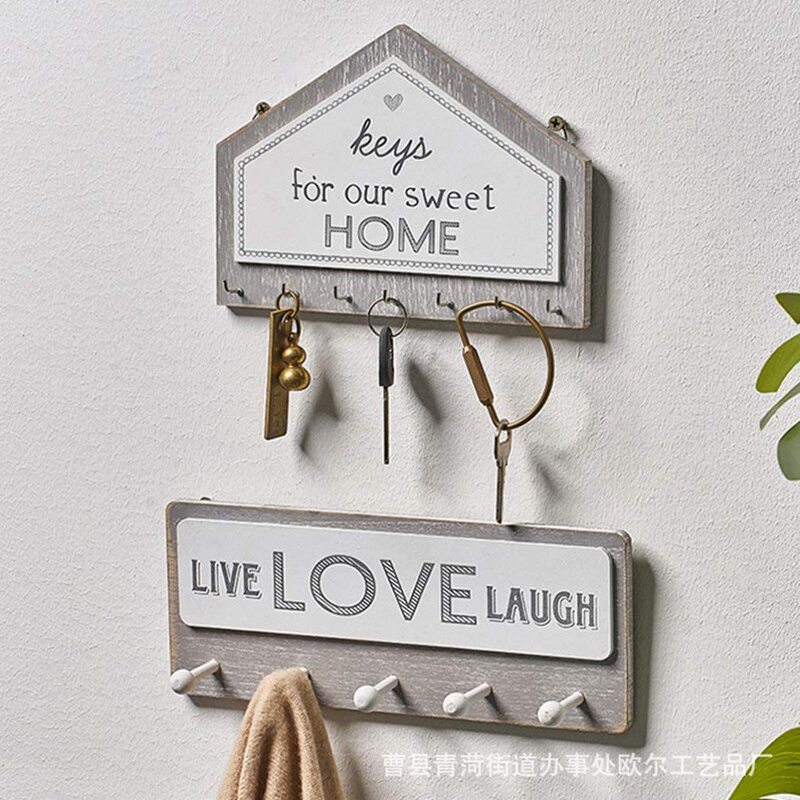 Nordic Living Room Entrance Wall Decoration Storage Rack Nail Shop Clothes Hook Rack Artistic Wooden Hook Rack