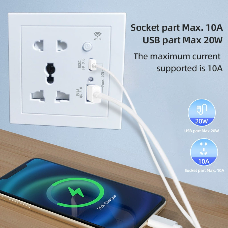 Умная розетка WiFi Tuya 86, тайминг, голосовое управление, быстрая зарядка 20Вт Type-C + USB, стиль Xiaomi