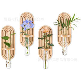 木质壁挂式客厅花架室内试管水培花架酒店民宿背景墙玻璃容器支架