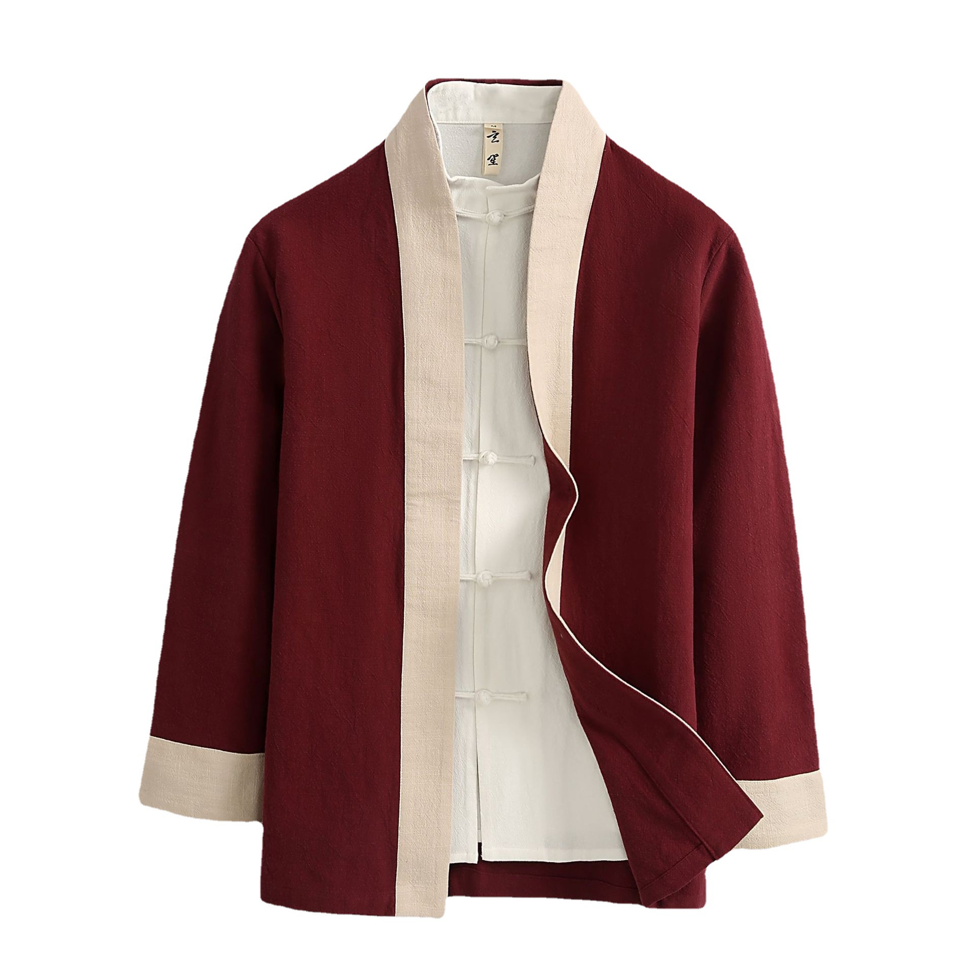 中国风酒红色休闲复古中式青年长袖盘扣拼接款男士唐装汉服外套|ms