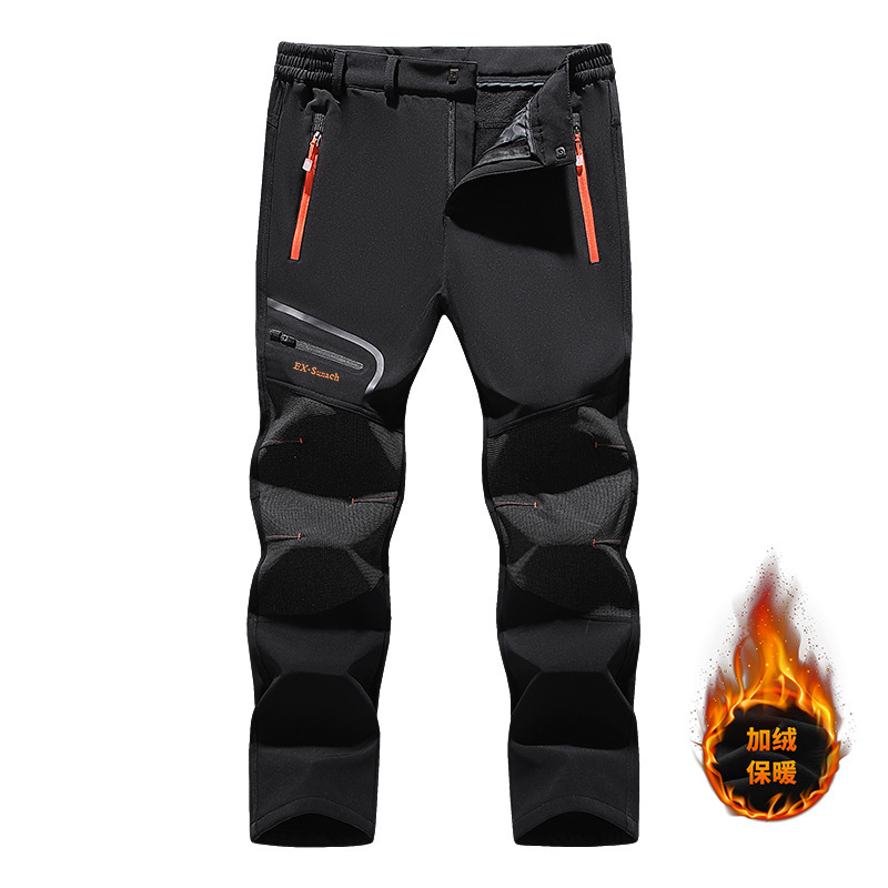 Autumn and Winter Outdoor Assault Pants for Men with Velvet and Thickeneding, Windproof and Warm, Large Size Soft Shell Mountaineering and Fishing Casual Pants with Color Matching