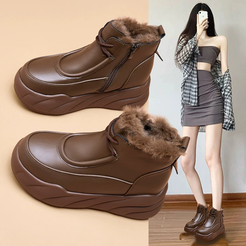 Спотовые снежные сапоги женские 2024 зимние повседневные модные дикие низкоуровневые толстые бархатные теплые короткие сапоги на молнии боковые женские сапоги