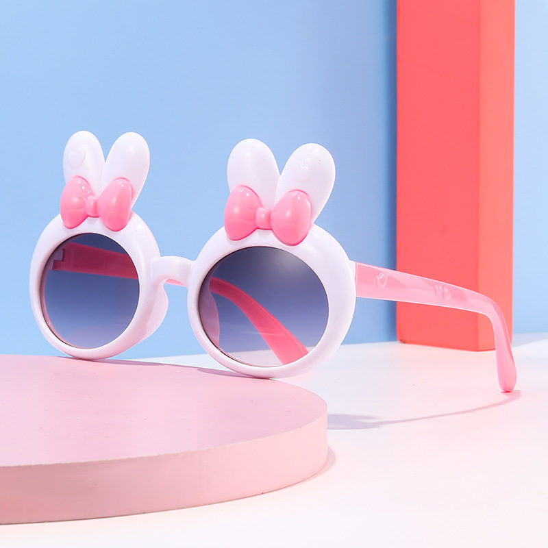 7304 Children's Cartoon Sunglasses with Bow for Girls, Rabbit Ears and Heart Baby Sunglasses