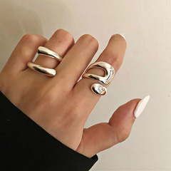 Euramerican Cross-border Retro Exaggerated Interweaving Geometric Joint Ring Instagram Style Personality Hip-hop Punk Open Finger Ring for Women