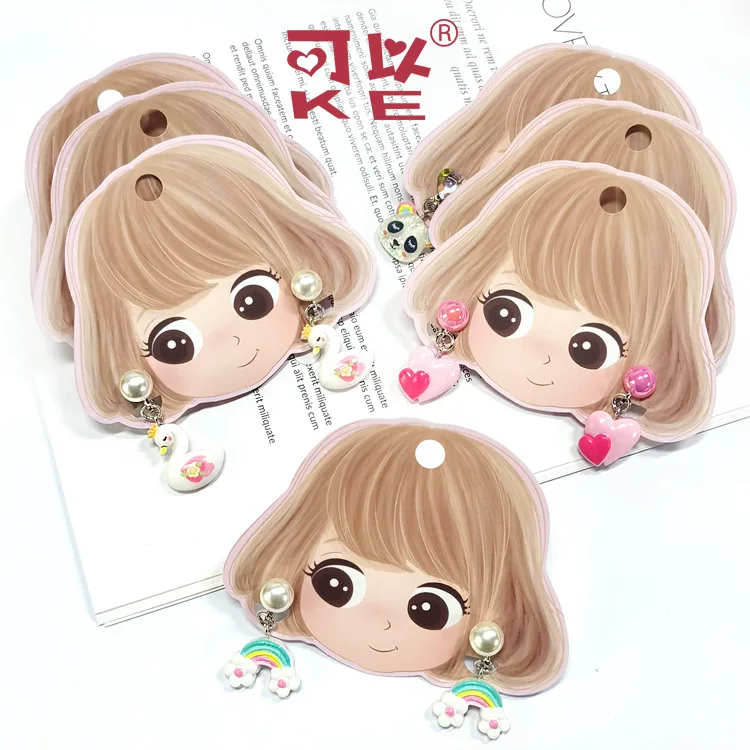 Children's cartoon earrings, ear clips, pendant, no pierced ears, flowered, wholesale