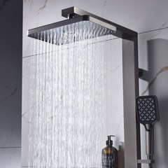 恆溫銅花灑套裝衛浴衛生間現代簡約家用方形帶增壓置物架大花灑