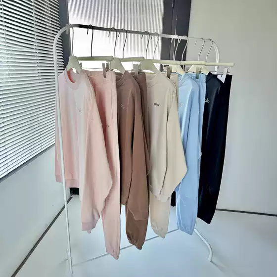 AL* 2025 Spring Letter Logo Fleece Crew Neck Long-Sleeve Loose-Fit Unisex Hoodie Solid Color Minimalist Casual Yoga