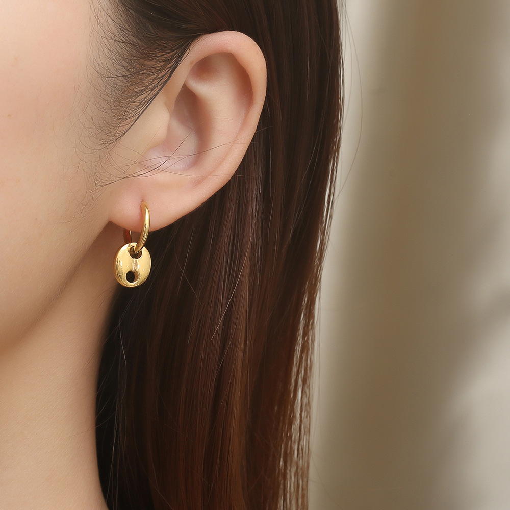 Real Gold Plated Plating Material Drop Earrings Classification PVD Coated Real Gold Plated 18K Gold Solid Color 304 Stainless Steel Simple Style Waterproof Non Tarnish Drop Earrings