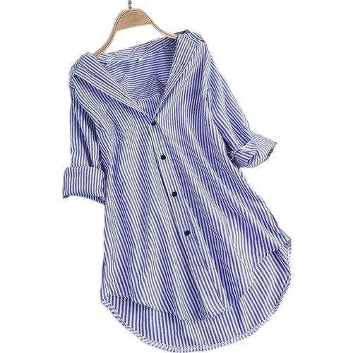 Elegant Striped Long-Sleeve Loose Collar Women's Shirt for Spring and Summer in Europe and America