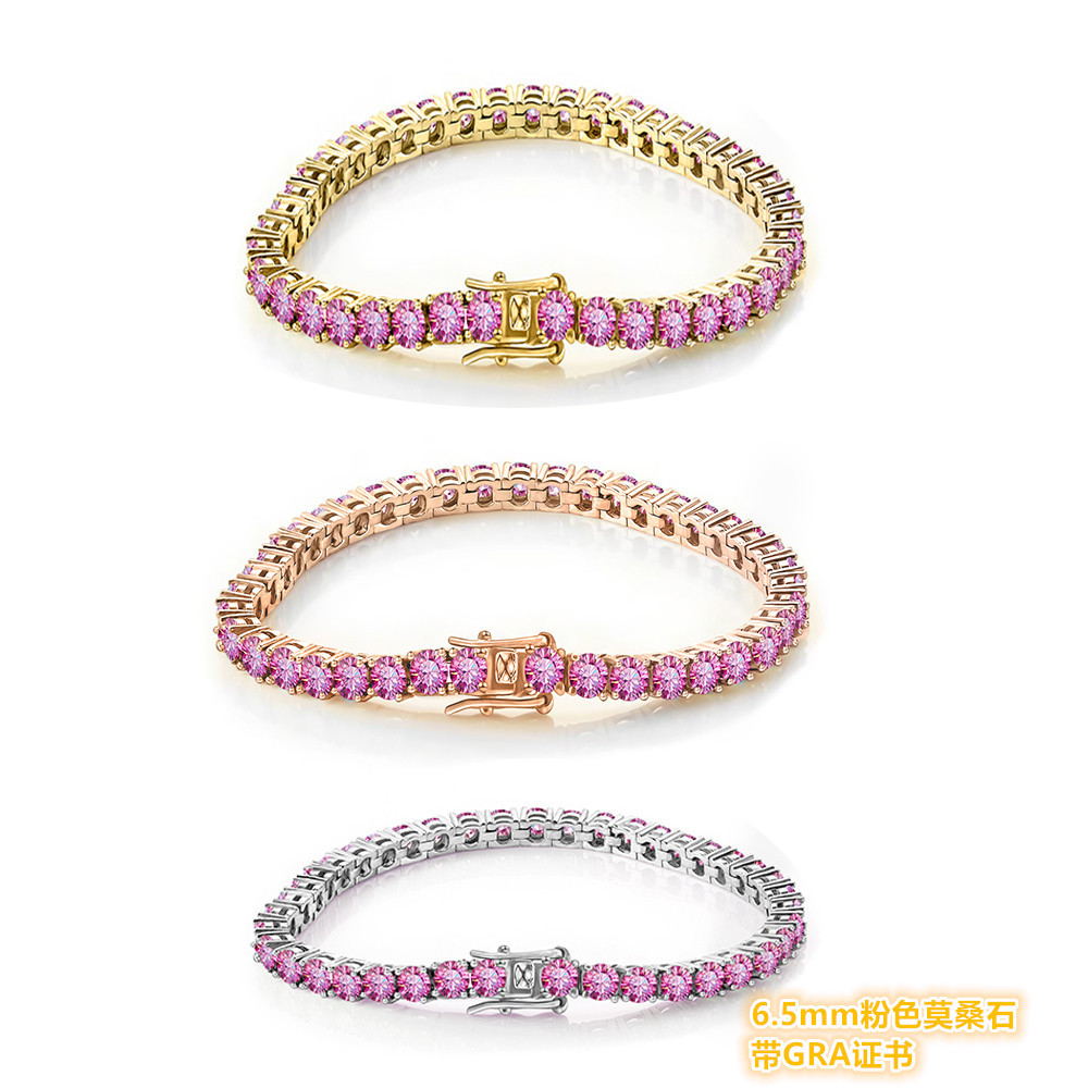 5mm Rosa moissanite tenis pulsera mujer de diamante completo color diamante pulsera platino pulsera Super flash pulsera