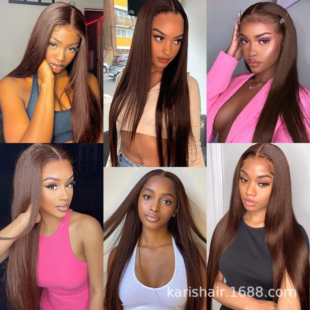 Cholocate marrón peluca comercio exterior pelo recto 13x4 peluca 4 #