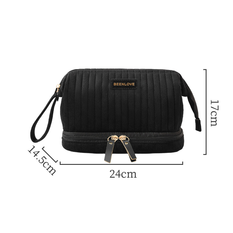 Nuevo paquete de maquillaje de terciopelo holandés transfronterizo de doble capa bolsa de maquillaje de viaje bolsa de maquillaje de gran capacidad bolsa de maquillaje de maquillaje de almacenamiento