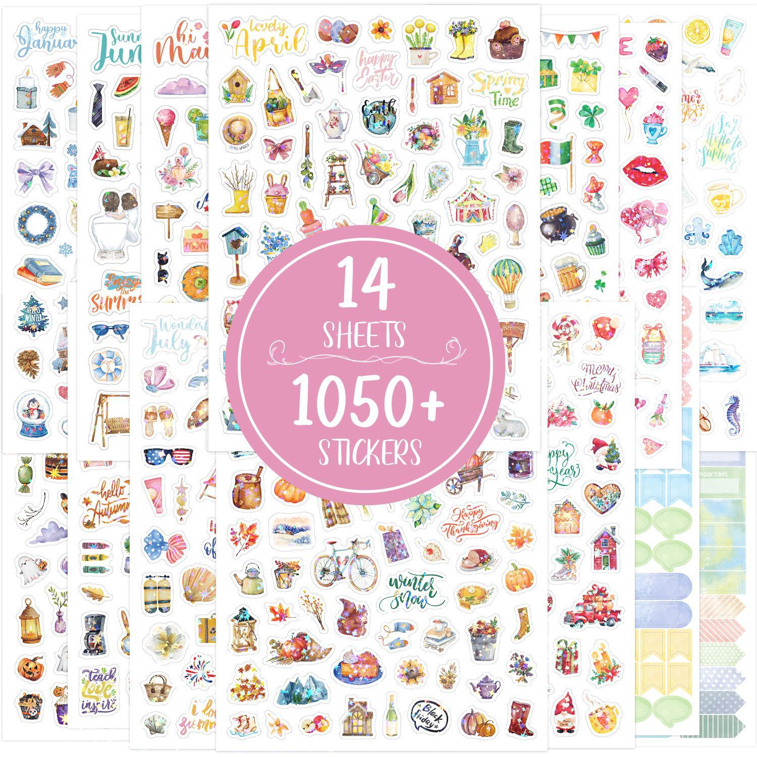 跨境全息计划贴纸十二月份节日炫彩剪贴簿笔记本可爱镭射手账贴纸