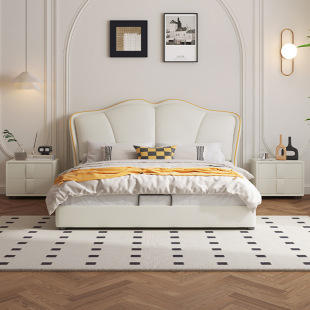 Cream style cat scratch leather bed modern minimalist double bed 1.8 m master bedroom 1.5 m small apartment solid wood bed wedding bed