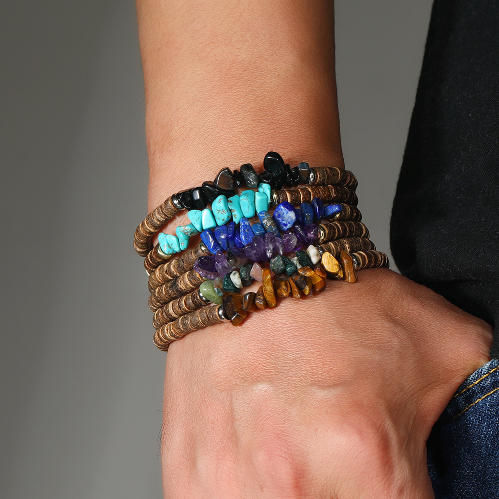 20g Weight Bracelets Classification 1 Piece Quantity Casual, Daily, Party Occasion natural stone Material Geometric, Color Block Pattern Unisex Gender Beaded Design Retro Style Retro Geometric Color Block Natural Stone Bracelets In Bulk 11