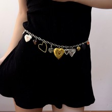 复古设计多元素拼色金属爱心流苏腰链女小众腰带个性甜酷长款项链