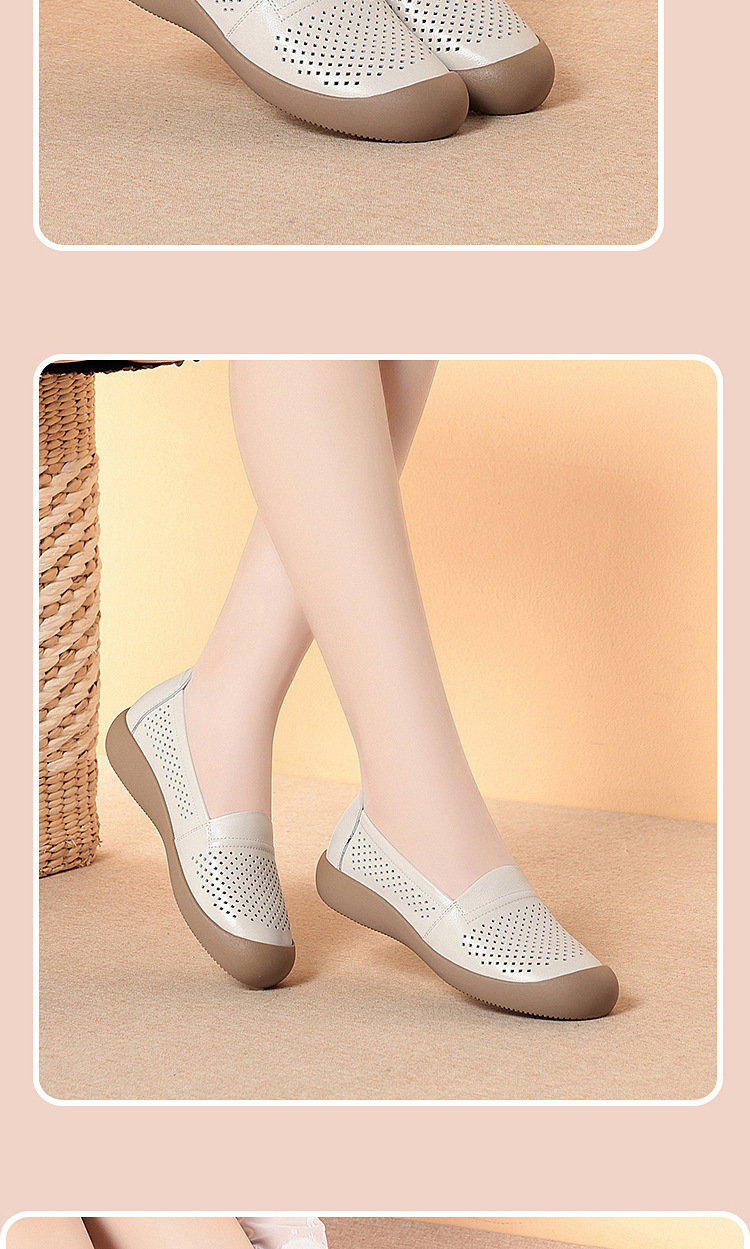 Sandal nữ da bò thật mũi kín hở gót, đế mềm thoáng khí — màu be chi tiết 9