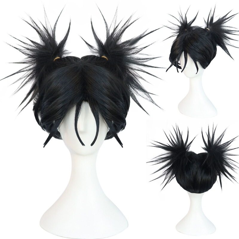 Silk Joy Spell Return Cosplay Wig Black Fluffy Sky-High Braided Double Ponytail High-Temperature Fiber Cosplay Wig