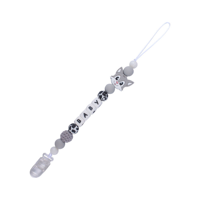DIY creativo bebé suministros de dibujos animados de silicona Fox gato mordedor calmante bebé nombre chupete cadena molar anti-perdida cadena
