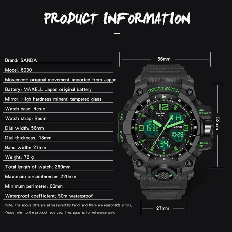Sanda tendencia de la moda 6030 deportes al aire libre a prueba de golpes reloj niños y niñas multi-funcional impermeable luminoso reloj electrónico