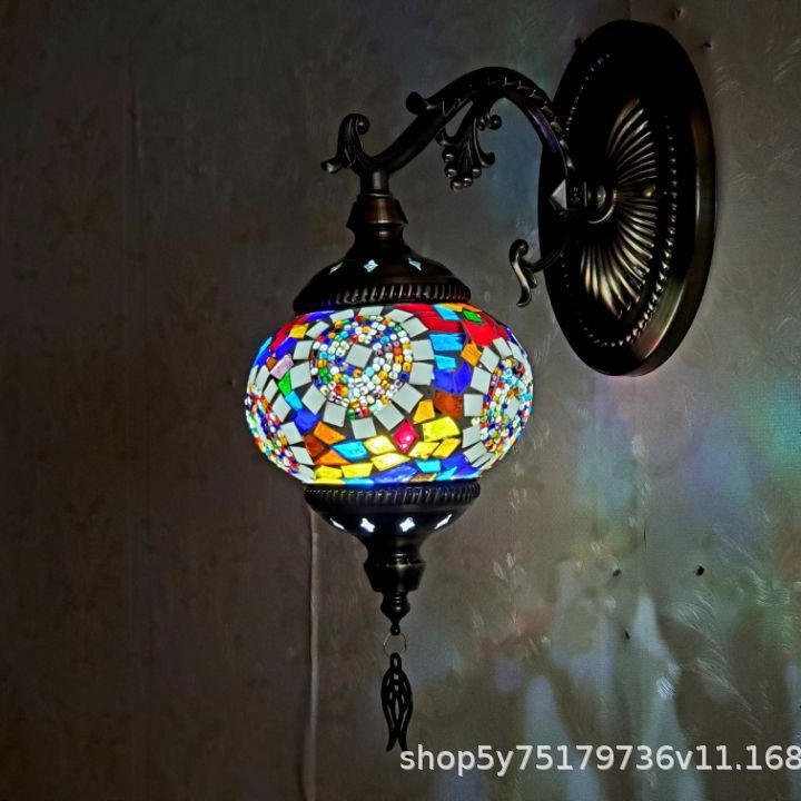 Retro Exotic Restaurant Hotel Bar Diffuse Cafe Turkish Decoration Aisle Mosaic Green Ancient Glass Wall Lamp