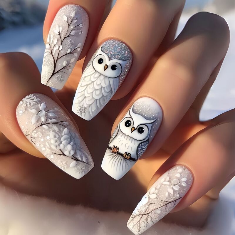 Owl Mid-Length Ballet Nails European and American Fashion Hot-Selling Fake Nails Wholesale Ins Style Wearable Nails Removable