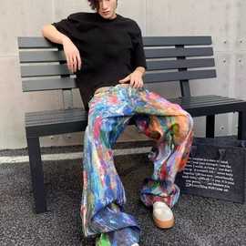 修身设计春季女女牛仔裤泼墨短款油画感上衣短袖高街2025新款套装