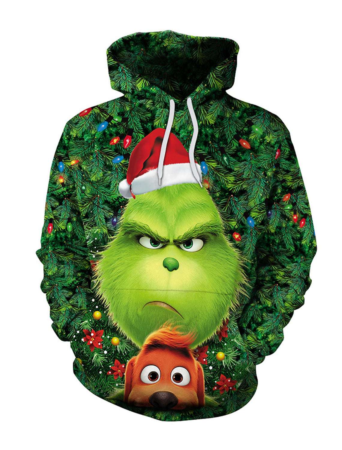 2024 Navidad piel verde extraño Grinch 3D Impresión digital suéter con capucha traje de dos piezas