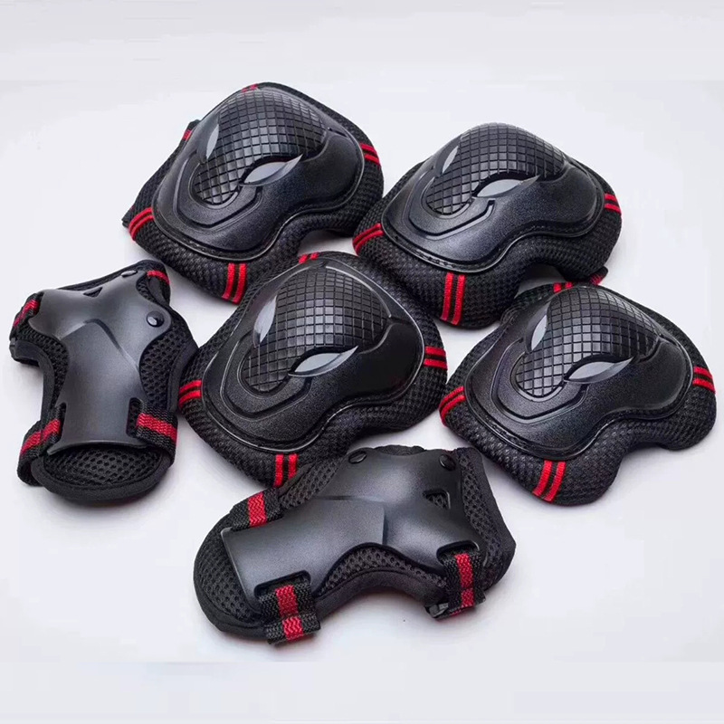 Children and Teenagers Skateboard Protective Gear, Boys and Girls Roller Skates, Cow Head Protective Gear, Six-Piece Set, Knee Pads, Elbow Pads, Palm Protectors