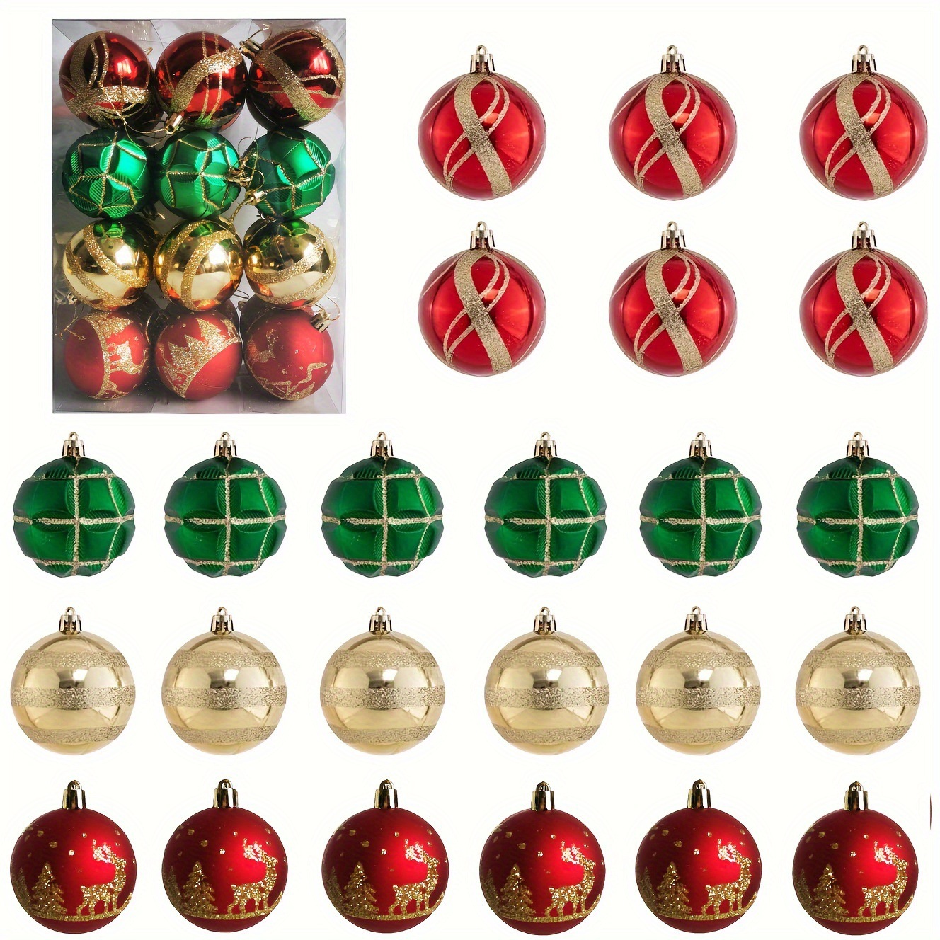 Bolas de decoración de plástico de Navidad en stock 6CM set 24 rojo y verde oro Navidad decoración colgante de árbol de Navidad