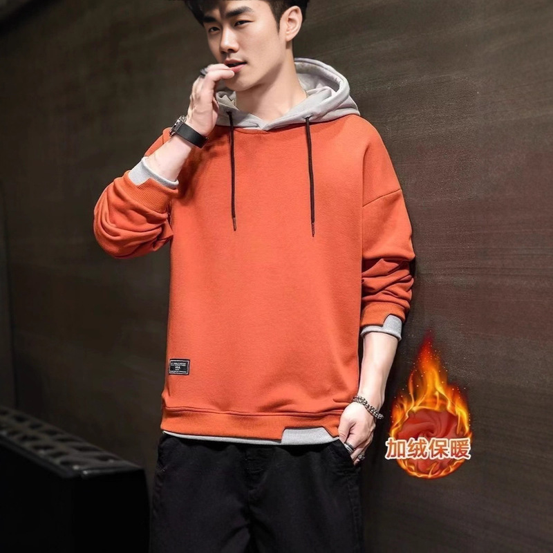 Cross-Border Fake Two-Piece Velvet Sweatshirt Men's Autumn and Winter Sports Tops Trendy Men's Loose Casual Hoodie Jacket