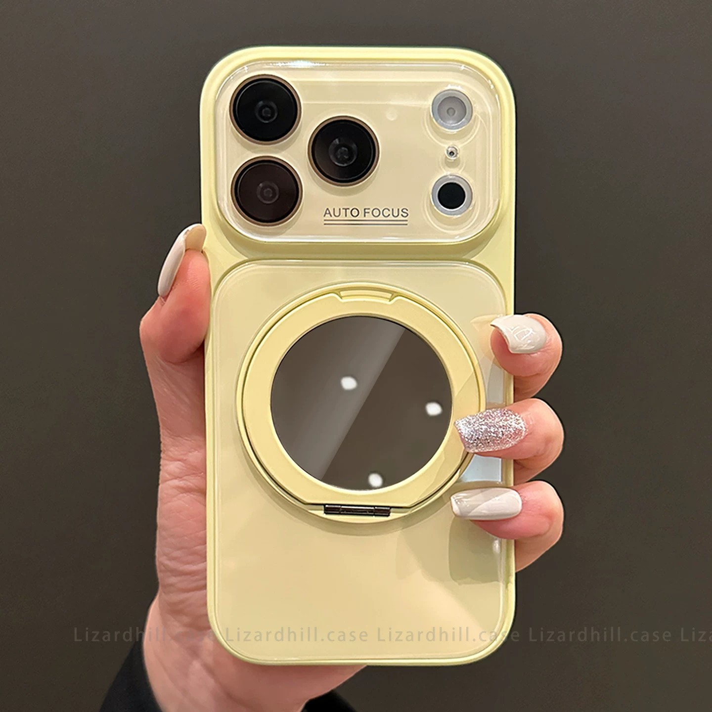 iPhone 17 Pro uchun oyna 360° aylanadigan taglik, shisha telefon g'ildiragi, Apple 16 oddiy to'liq qoplovchi linza