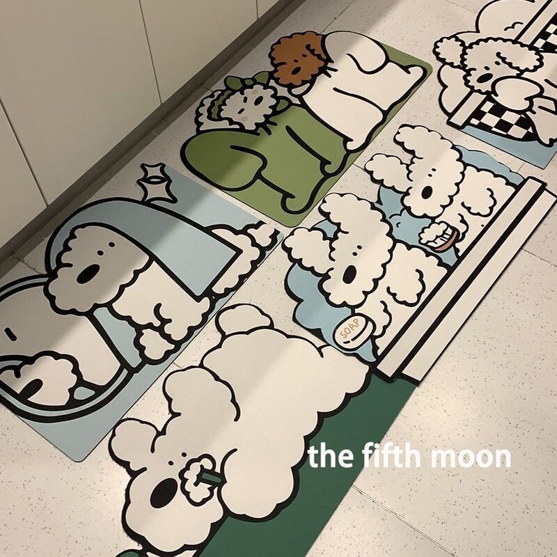 ins style cute puppy bathroom bathroom absorbent diatom technology velvet soft floor mat cutting quick-drying non-slip mat