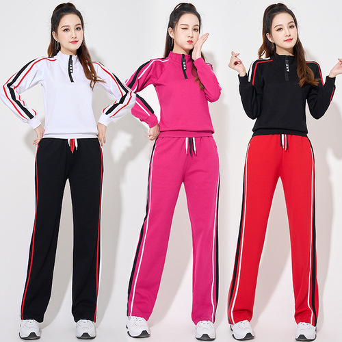 Square dance clothing  new half zipper double stripe suit sports dance performance aerobics group uniform for women