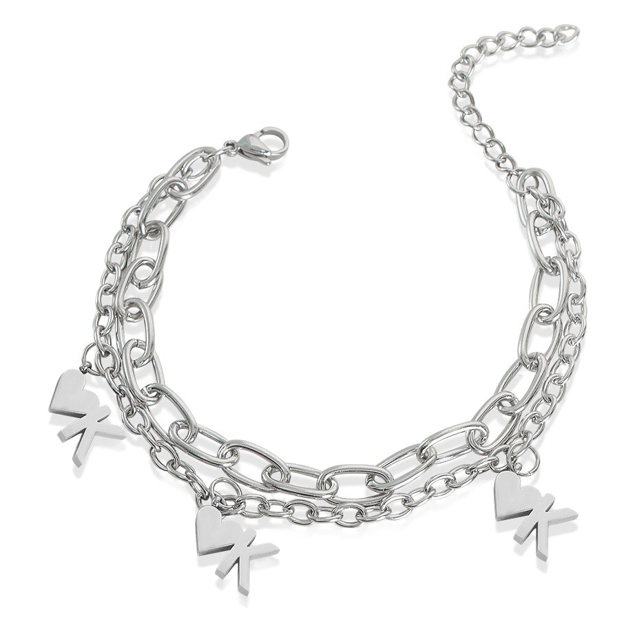 Chino antiguo estilo nicho personalidad Cadena de doble capa cadena apilada estilo diseño amor OK colgante titanio pulsera de acero al por mayor hembra