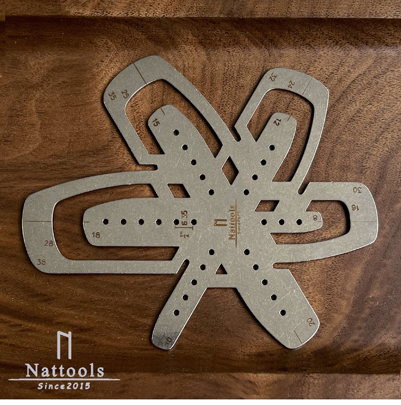 Nattools方型带尾尺 皮带圆角模板手工DIY皮革工具 不锈钢石洗T07