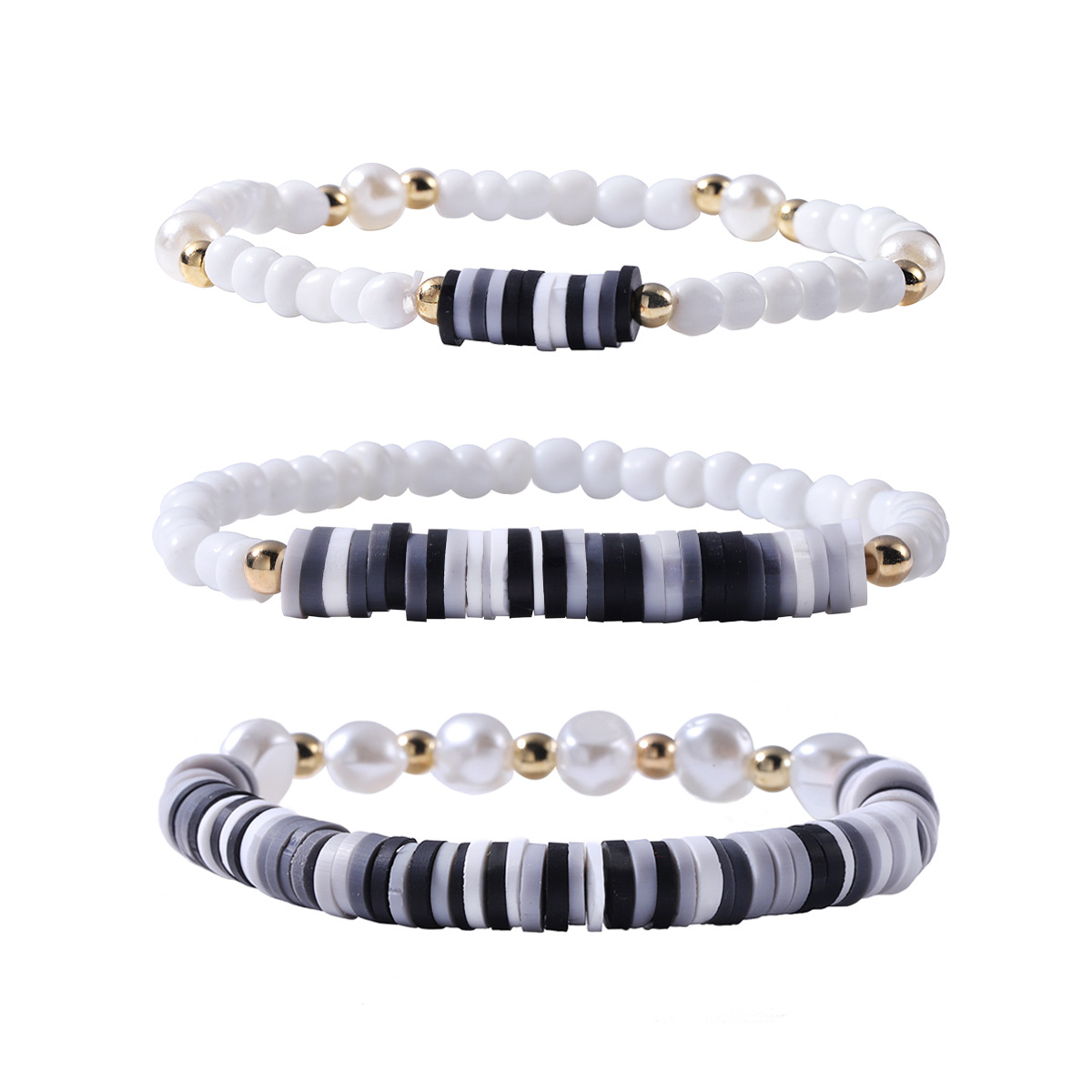 summer gradient color soft ceramic multi-layered pearl elastic beaded bracelet set