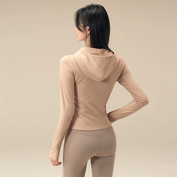 Autumn and Winter Yoga Clothing Hooded Jacket for Women, Fleece-Lined, Temperature-Locking, Warm, Pilates, Autumn Outdoor Sports Fitness Top