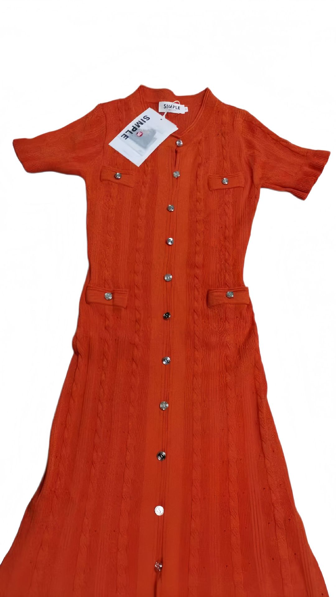 Elegant Women's Knitted Short Sleeve Dress Lace-Up Detail High Waist A-Line Dress Available in White Burgundy Black Orange_ecoleips.com