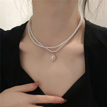 韩国复古法式双层珍珠项链女ins冷淡风锁骨链简约小众设计感颈链