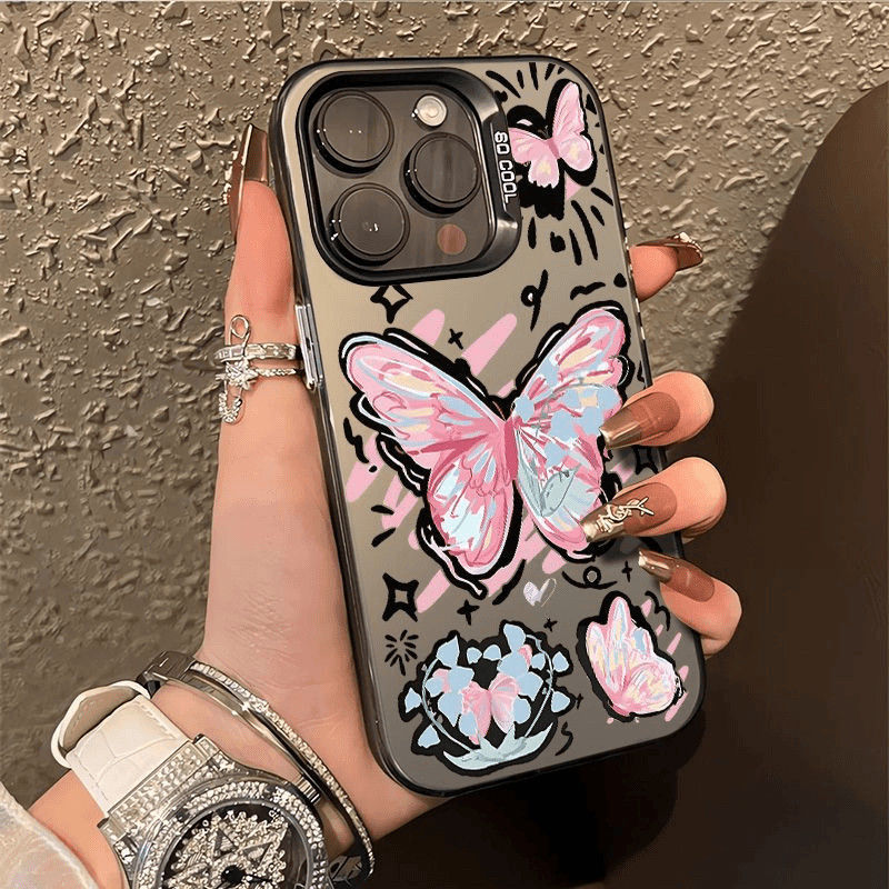 Pink Line Butterfly Suitable for Apple 16Promax Mobile Phone Case Iphone15 New Apple 14/13/12 Universal Model