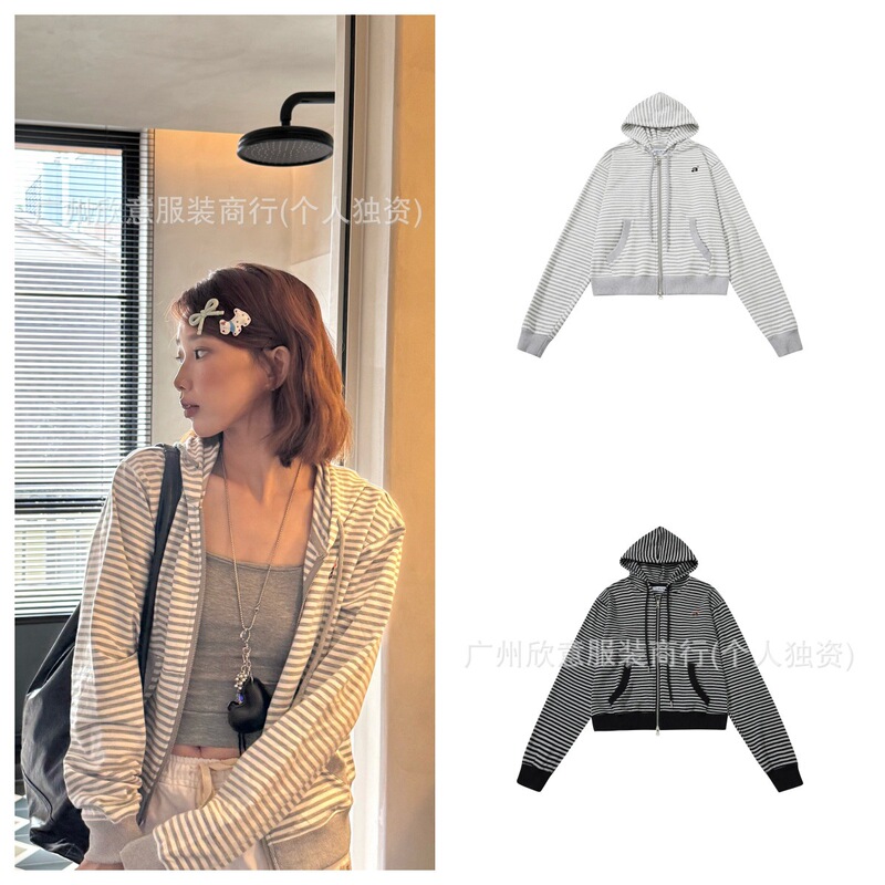 Korean Designer Aeae Korean Niche Brand Casual Stripesd Hooded Cardigan Korean Women's Jacket Korean Designer Aeae Korean Niche Brand Casual Stripesd Hooded Cardigan Korean Women's Jacket
