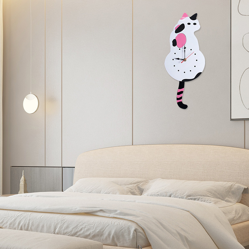 Customized Cat Tail Swing Clock Living Room Bedroom Decoration Cartoon Clock Silent Clock Simple Wall Clock Factory Direct Sale