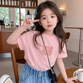 女童短袖T恤半袖宽松2025新款夏季儿童纯棉上衣中大童女孩洋气夏