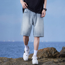 安洋星空纹牛仔短裤男士夏季薄款直筒中裤2024新款美式复古五分裤