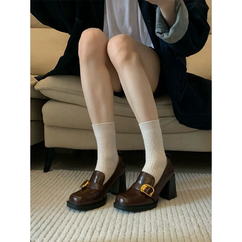 Весенний и осенний британский стиль педали рафу туфли на квадратном каблуке маленькие кожаные туфли женские jk туфли на толстом каблуке