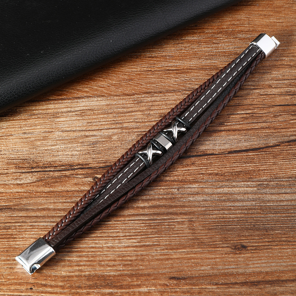 22g Weight Bangle Classification Leather Chain Material 1 Piece Quantity Daily Occasion 304 Stainless Steel, Pu Leather Material Solid Color Pattern All Seasons Season Men's Gender Classic Style Style Classic Style Solid Color 304 Stainless Steel Pu Leather Men's Bangle Men Cord & Leather Bracelets 4