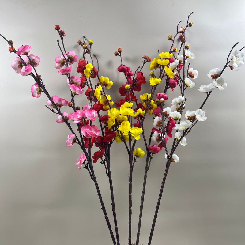 新しい中国式の田園の三叉の梅の枝の家の柔らかい服の客間の装飾の絹の花の新年の福の桶の生け花の卸売りをシミュレーションします。|undefined