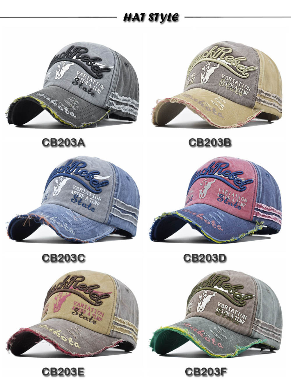 Cappello da baseball Bullhead con linguetta d'anatra con bordo spezzato lavato per uomo e donna_voghion.com